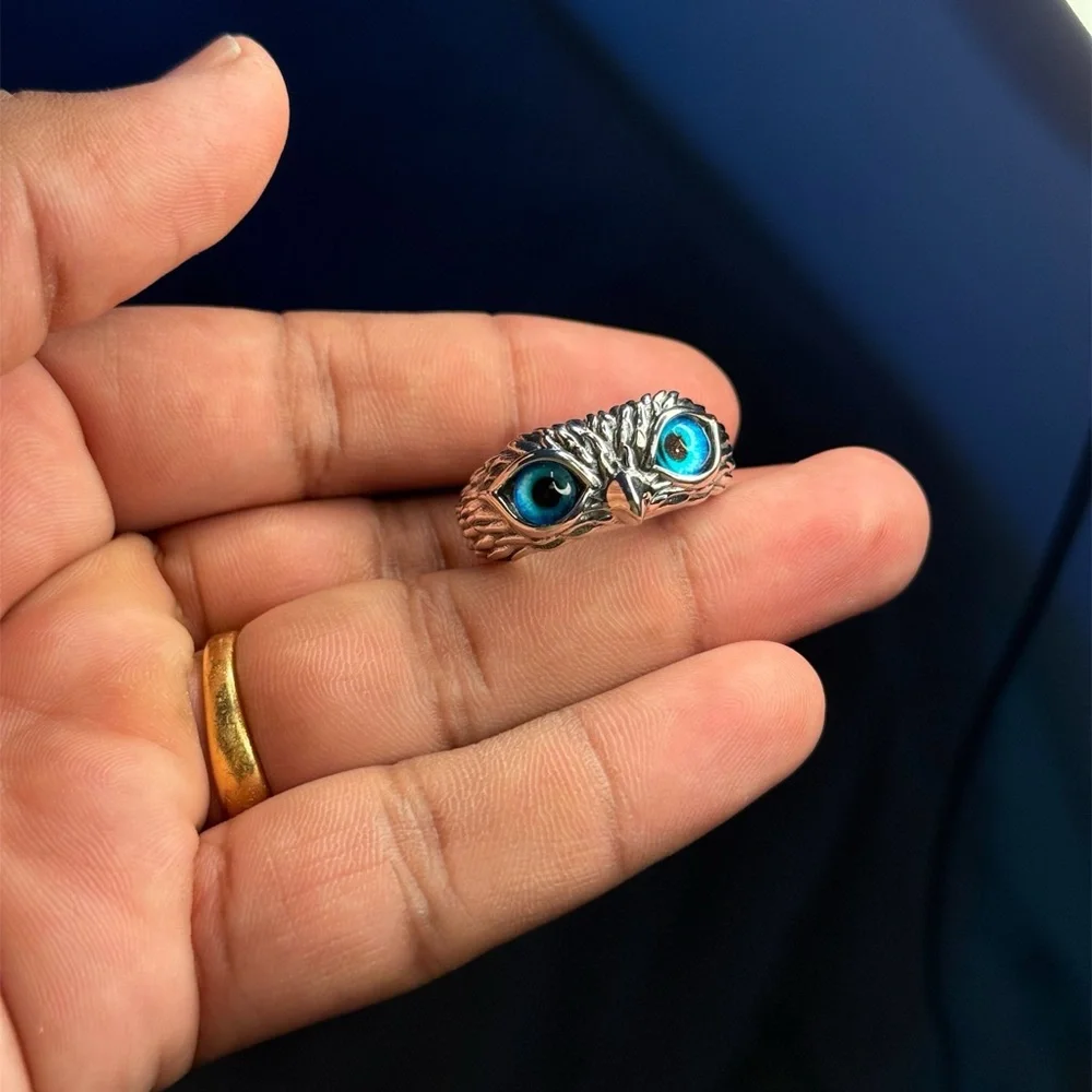 925 Sterling Silver Evil Eye Owl Ring – Size 12 – Unisex Statement Ring